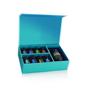 AromaTouch Massage Set mit 8 ätherischen Ölen und Kokosöl in türkiser Box