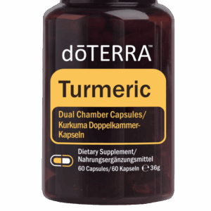 dōTERRA Kurkuma Kapseln Flasche mit gelbem Turmeric-Etikett