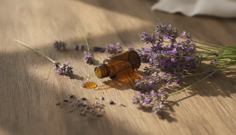 Flasche ätherisches Lavendelöl mit Blüten , doTERRA Lavendel Anwendung im Alltag
